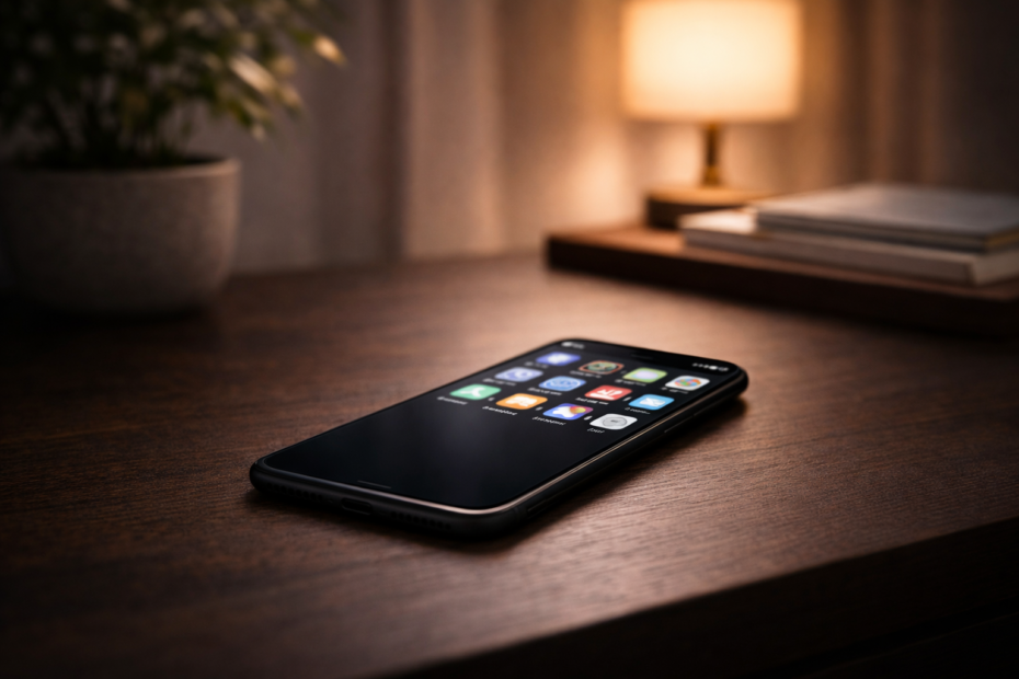 Teléfono móvil en un entorno cotidiano que representa el uso diario de la tecnología