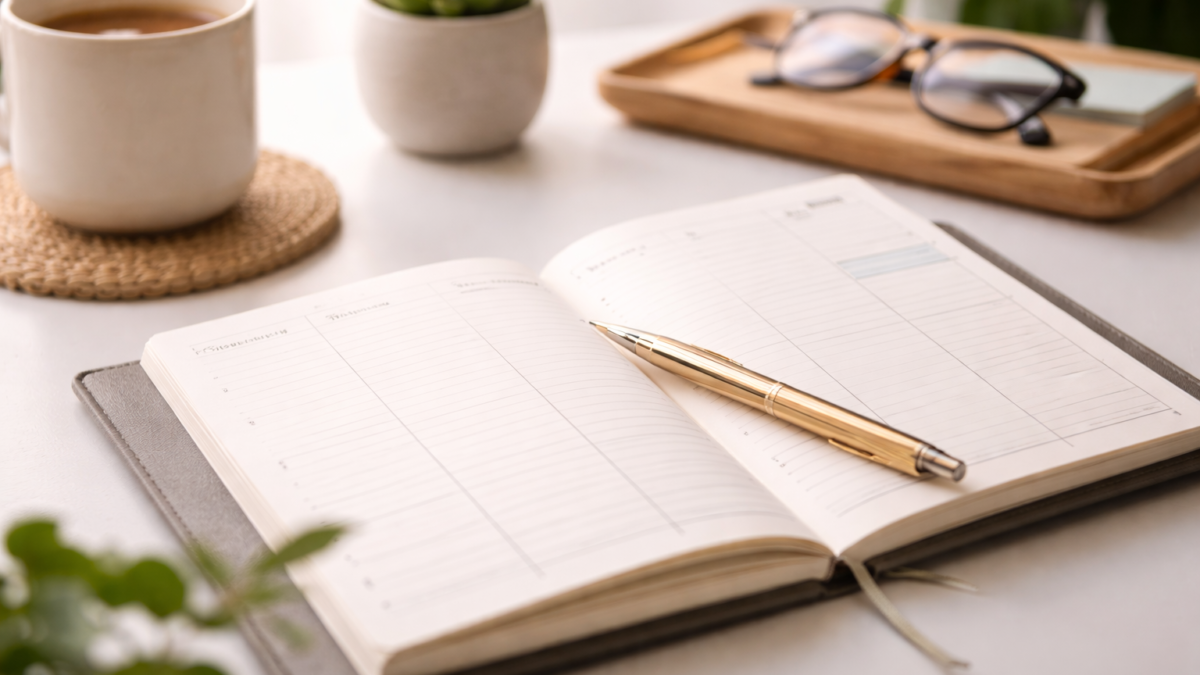 Elementos cotidianos que representan la organización diaria y la planificación personal