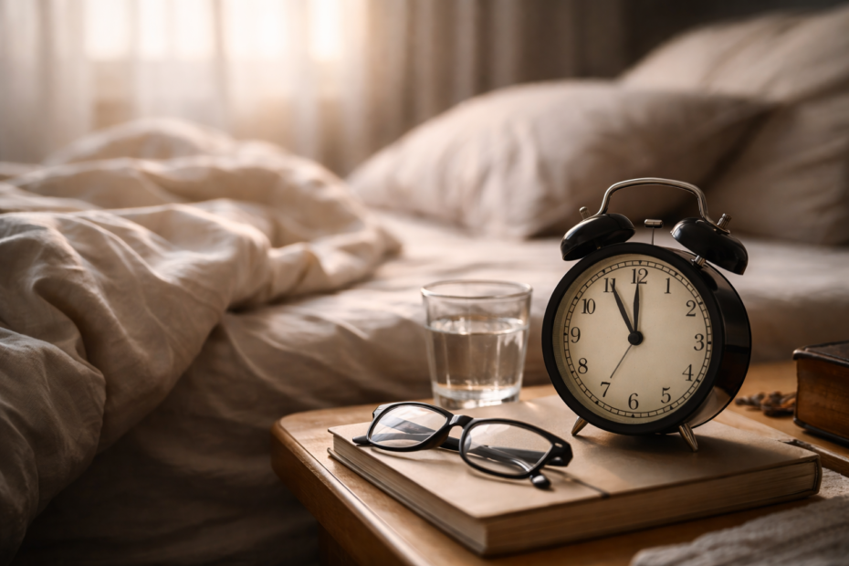 Espacio nocturno tranquilo que sugiere un ambiente de descanso sin presencia de personas