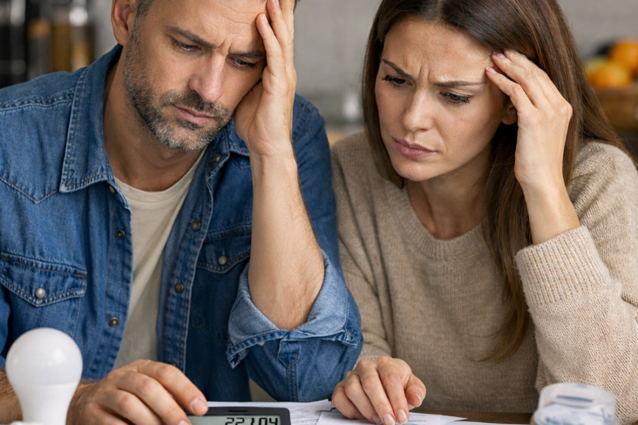 Pareja revisando gastos del hogar en España en 2026 ante el aumento silencioso de pequeños costes mensuales