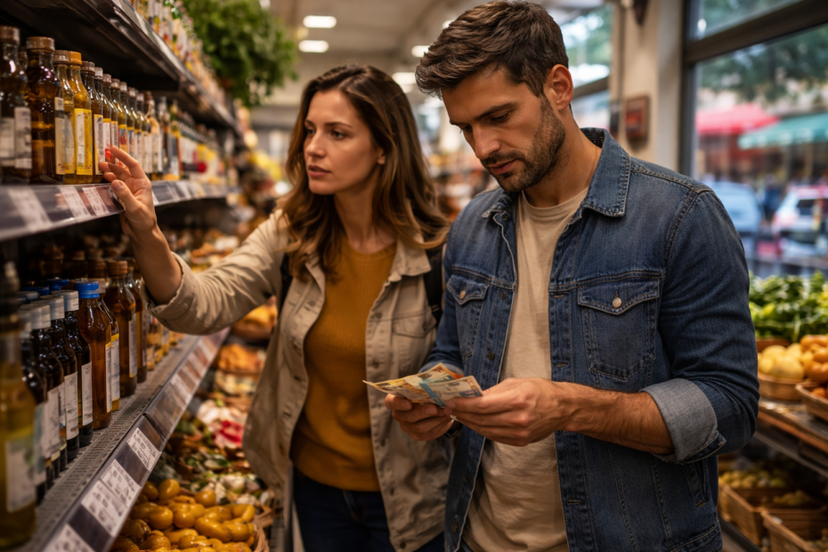 pareja revisando facturas y gastos del hogar por el aumento del coste de vida en españa en 2026