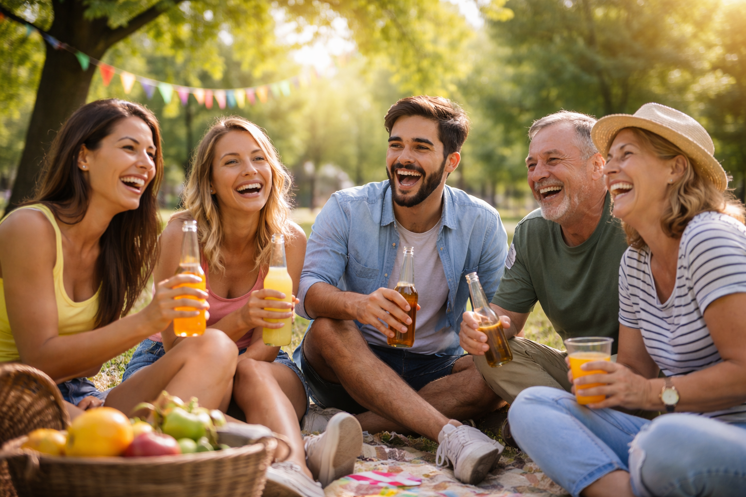 Grupo de personas en España disfrutando en un parque con expresión de alegría tras mejorar su situación económica en 2026