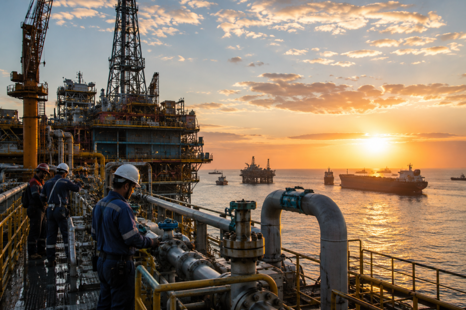 Instalaciones petroleras operando junto al Lago de Maracaibo en Venezuela como parte de nuevos proyectos de exploración energética.